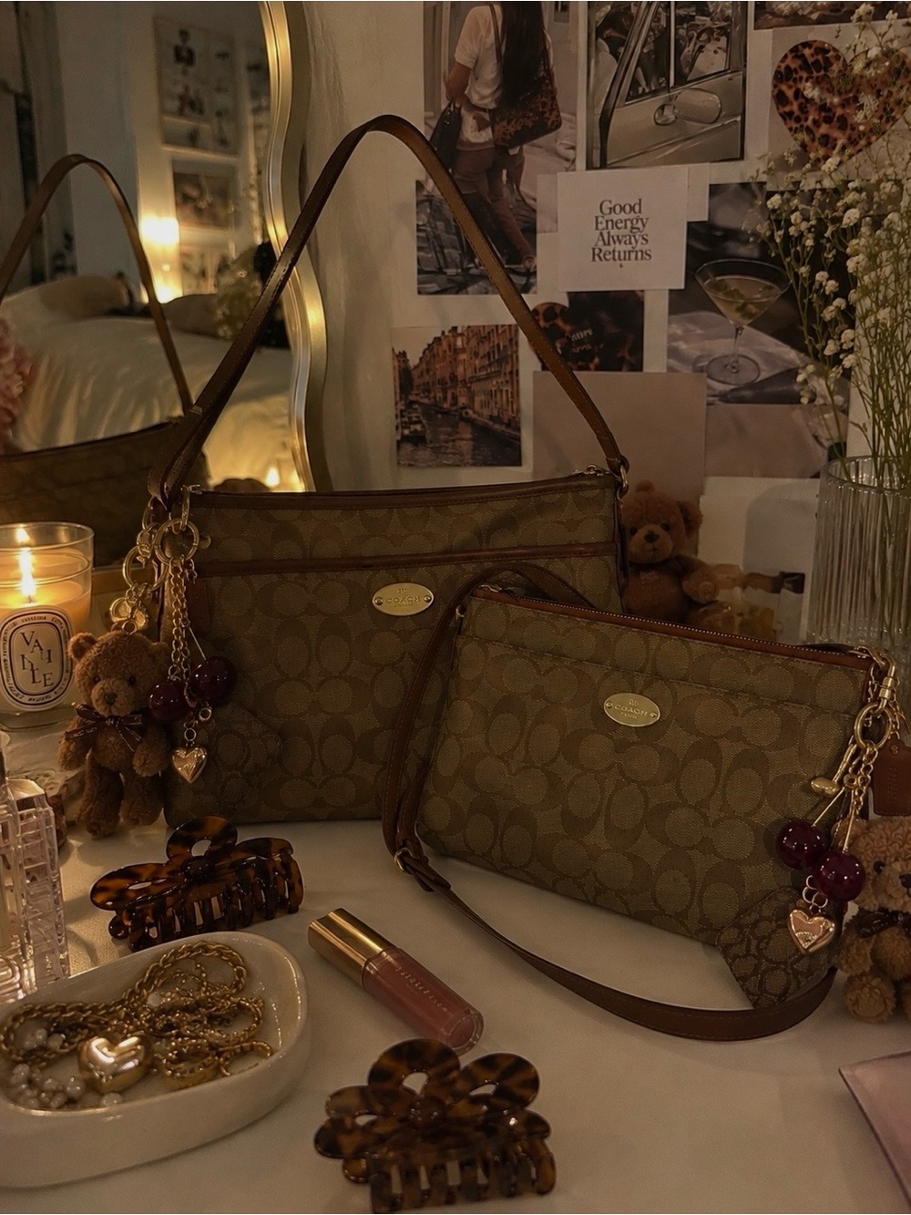 Vintage Coach Brown Signature Canvas Shoulder Bag Set - Bundle of 2